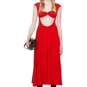 New  BEAUFILLE Red Jersey Baes Midi Dress XL